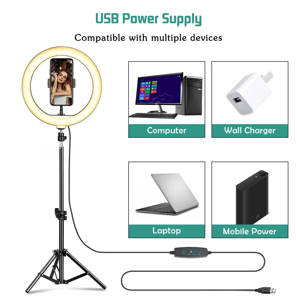 10inch/26cm Ring Light Video Selfie Desktop LED Lamp