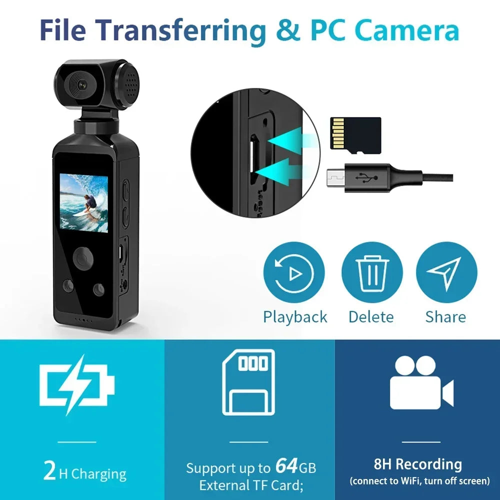 Handheld Gimbal Camera 1080P/2K/ 4K Resolution Sport Action Camera Loop